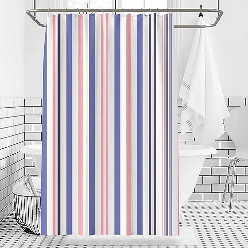 Homxi Duschvorhang Ösen,180 W x 200 H cm,Badewanne Vorhang Blau Rosa Streifen Duschvorhang Polyester Duschvorhang Haken Weiß von Homxi