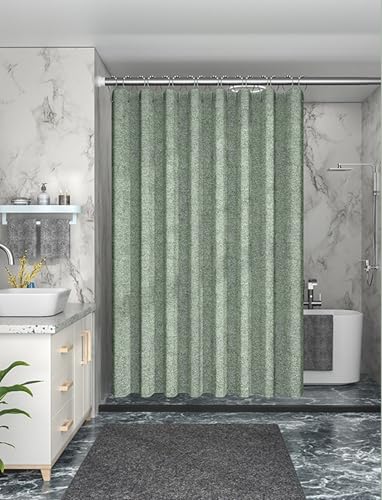 Homxi Duschvorhang Schimmelresistent 300x200cm Grün,Duschvorhänge mit Gewicht Duschvorhänge Textil Waschbar Imitationsleinen Einfarbig Duschvorhang Badewanne mit 12 Duschvorhangringen von Homxi