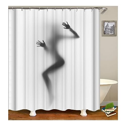 Homxi Duschvorhang mit Ösen,150 W x 200 H cm,Duschvorhang Weiß Grau Schatten-Muster Polyester Duschvorhangringe Weiss von Homxi
