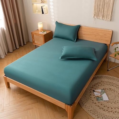 Homxi Fitted Sheet for Bed,(100 x 200 cm),Bettlaken mit Elastisch Einfarbig Bettlaken mit Dunkelgrün von Homxi