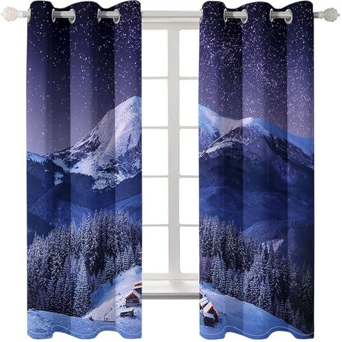 Homxi Gardine Blickdicht Kinderzimmer 2er Pack,2 x 214W x 244H cm,Gardinen Set Ösen Sternenhimmel und Berglandschaft Gardine Vorhang Dunkellila für Wohnzimmer Homxi Gardine Blickdicht Kinderzimmer 2er Pack,2 x 214W x 244H cm,Gardinen Set Ösen Sternenhimmel und Berglandschaft Gardine Vorhang Dunkellila für Wohnzimmer von Homxi