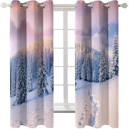 Homxi Gardine Blickdicht Kinderzimmer 2er Pack,2 x 96W x 183H cm,Gardinen Wohnzimmer mit Ösen Schneefallwaldlandschaft Gardinen Grau Weiß Schlafzimmer Modern Homxi Gardine Blickdicht Kinderzimmer 2er Pack,2 x 96W x 183H cm,Gardinen Wohnzimmer mit Ösen Schneefallwaldlandschaft Gardinen Grau Weiß Schlafzimmer Modern von Homxi
