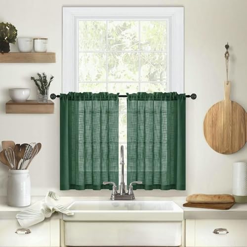 Homxi Gardine Scheibengardine Set 2-Teilig,2 x 63.5W x 63H cm,Vorhang Kurz Dunkelgrün Einfarbig Gardinen Vorhänge mit Rod Pocket Homxi Gardine Scheibengardine Set 2-Teilig,2 x 63.5W x 63H cm,Vorhang Kurz Dunkelgrün Einfarbig Gardinen Vorhänge mit Rod Pocket von Homxi