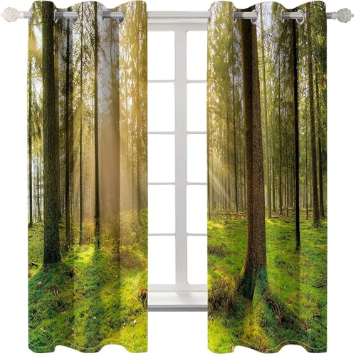 Homxi Gardinen 2er Set Blickdicht,2 x 137W x 183H cm,Vorhänge Ösenringe Bäume und Sonnenschein Landschaft Gardinen Grün Braun Modern Küchen Homxi Gardinen 2er Set Blickdicht,2 x 137W x 183H cm,Vorhänge Ösenringe Bäume und Sonnenschein Landschaft Gardinen Grün Braun Modern Küchen von Homxi
