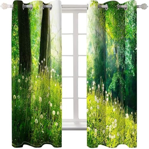 Homxi Gardinen Blickdicht 2er Set,2 x 214W x 274H cm,Ösenvorhang Modern Bäume und Löwenzahnlandschaft Vorhang für Küchen Modern Grün Homxi Gardinen Blickdicht 2er Set,2 x 214W x 274H cm,Ösenvorhang Modern Bäume und Löwenzahnlandschaft Vorhang für Küchen Modern Grün von Homxi