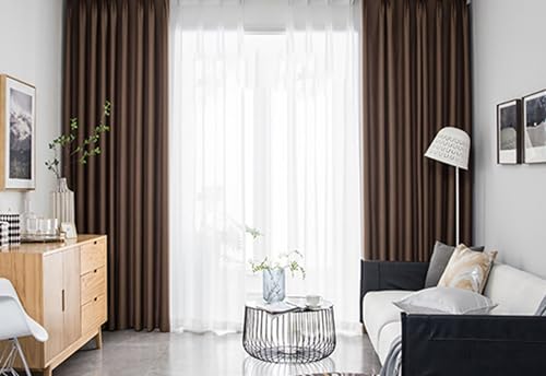 Homxi Gardinen Blickdicht Schlafzimmer 2er Set,2 x 107W x 229H cm,Vorhang Verdunkelnd Dunkelbraun Einfarbig Vorhänge Wohnzimmer Haken von Homxi