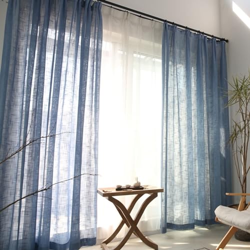 Homxi Gardinen Halbtransparent Modern 2er Set,2 x 102W x 183H cm,Voile Gardinen Halbtransparent Blau Marine Einfarbig Vorhang mit Haken von Homxi