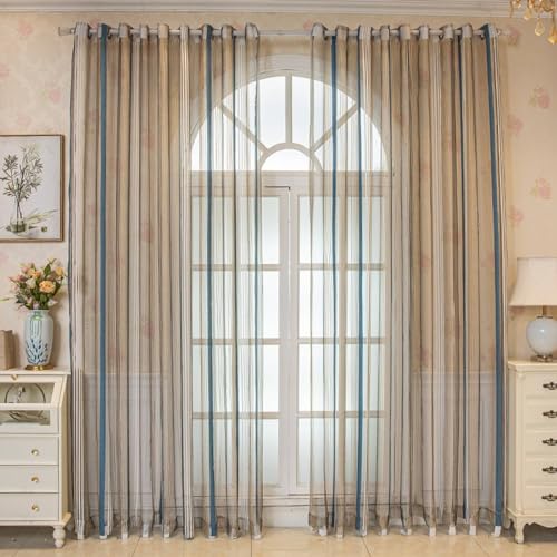 Homxi Gardinen Halbtransparent Modern 2er Set,2 x 132W x 115H cm,Transparent Vorhang Balkon Blau Gold Weiß Streifen Vorhänge Wohnzimmer Ösen Homxi Gardinen Halbtransparent Modern 2er Set,2 x 132W x 115H cm,Transparent Vorhang Balkon Blau Gold Weiß Streifen Vorhänge Wohnzimmer Ösen von Homxi