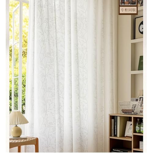 Homxi Gardinen Halbtransparent Voile 2er Set,2 x 132W x 244H cm,Küchen Gardinen Modern Weiß Blatt Zweigmuster Vorhänge Haken Homxi Gardinen Halbtransparent Voile 2er Set,2 x 132W x 244H cm,Küchen Gardinen Modern Weiß Blatt Zweigmuster Vorhänge Haken von Homxi