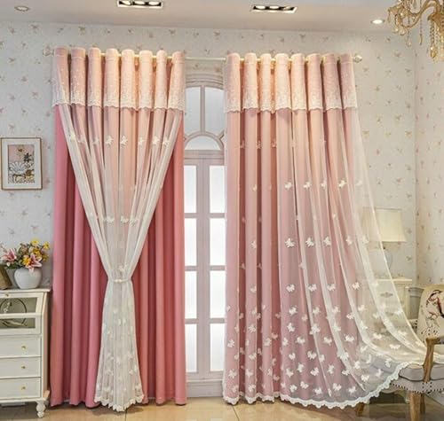 Homxi Gardinen Lichtundurchlässig Set 2 Stück,2 x 132W x 244H cm,Rosa Vorhänge Schlafzimmer Doppelschicht mit Schmetterling Stickerei Muster Ösenvorhang Wohnzimmer Homxi Gardinen Lichtundurchlässig Set 2 Stück,2 x 132W x 244H cm,Rosa Vorhänge Schlafzimmer Doppelschicht mit Schmetterling Stickerei Muster Ösenvorhang Wohnzimmer von Homxi