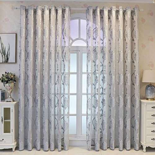 Homxi Gardinen Lichtundurchlässig Set 2er Set,2 x 102W x 244H cm,Vorhang Transparent Silber Jacquard Blumenmuster Gardinen Vorhänge mit Ösen Homxi Gardinen Lichtundurchlässig Set 2er Set,2 x 102W x 244H cm,Vorhang Transparent Silber Jacquard Blumenmuster Gardinen Vorhänge mit Ösen von Homxi