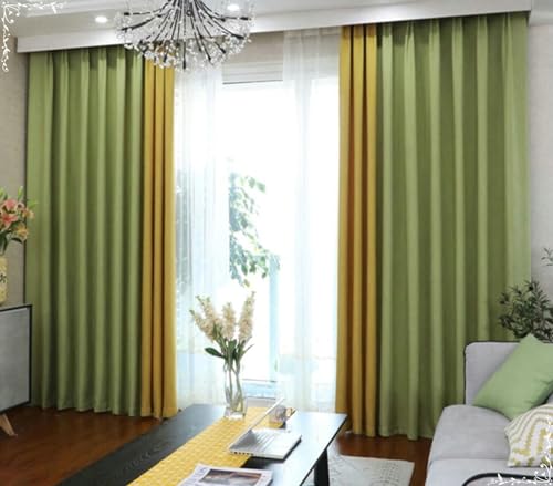 Homxi Gardinen Schlafzimmer Blickdicht 2er Set,2 x 102W x 138H cm,Vorhänge Lichtundurchlässig Grün Gelb Spleißen Einfarbig Ösen Vorhange von Homxi