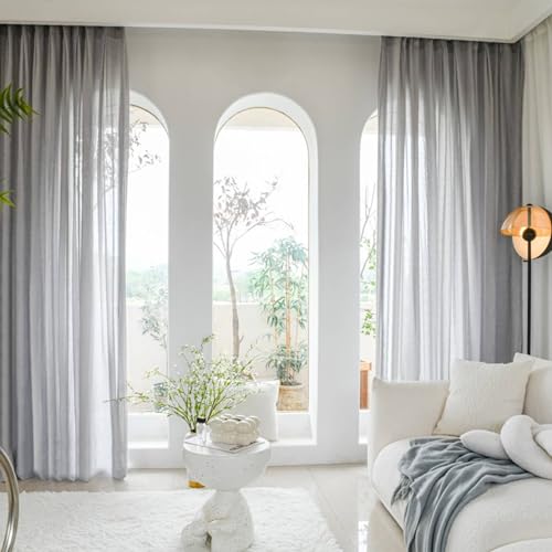 Homxi Gardinen Schlafzimmer Modern Transparent 2er Set,2 x 96W x 115H cm,Gardinen Wohnzimmer Halbtransparent Grau Einfarbig mit Flauschig Ösenvorhang Modern Homxi Gardinen Schlafzimmer Modern Transparent 2er Set,2 x 96W x 115H cm,Gardinen Wohnzimmer Halbtransparent Grau Einfarbig mit Flauschig Ösenvorhang Modern von Homxi