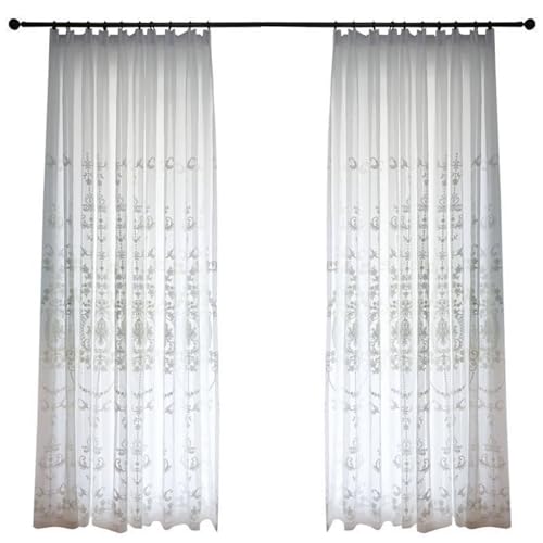 Homxi Gardinen Schlafzimmer Transparent 2er Set,2 x 96W x 138H cm,Gardinen Transparent Vorhang Weiß Blumenmuster Vorhänge Wohnzimmer Haken von Homxi