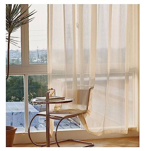Homxi Gardinen Transparent 2er Pack 2 x 137W x 214H cm,Voile Vorhang Gardine Khaki Einfarbig Vorhang mit Haken von Homxi