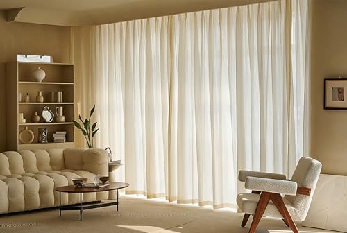 Homxi Gardinen Transparent 2er Set,2 x 107W x 229H cm,Gardinen Durchsichtig Gold Einfarbig Wohnzimmer Gardinen mit Ösen Homxi Gardinen Transparent 2er Set,2 x 107W x 229H cm,Gardinen Durchsichtig Gold Einfarbig Wohnzimmer Gardinen mit Ösen von Homxi