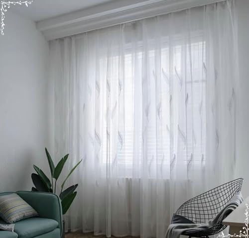 Homxi Gardinen Transparent Küche 2er Set,2 x 96W x 214H cm,Gardinen Wohnzimmer Halbtransparent Weiß Federn Stickerei Vorhänge mit Ösen Homxi Gardinen Transparent Küche 2er Set,2 x 96W x 214H cm,Gardinen Wohnzimmer Halbtransparent Weiß Federn Stickerei Vorhänge mit Ösen von Homxi