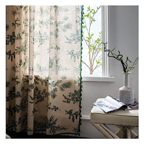 Homxi Gardinen Transparent Küche 2er Set 2 x 150W x 240H cm,Vorhänge mit Tüll Grün Blätter Muster Gardinen Ösen von Homxi