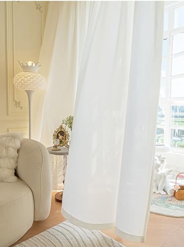 Homxi Gardinen Transparent Schlafzimmer 2er Set,2 x 86W x 214H cm,Gardinen aus Tüll Weiß Einfarbig Vorhang Haken von Homxi