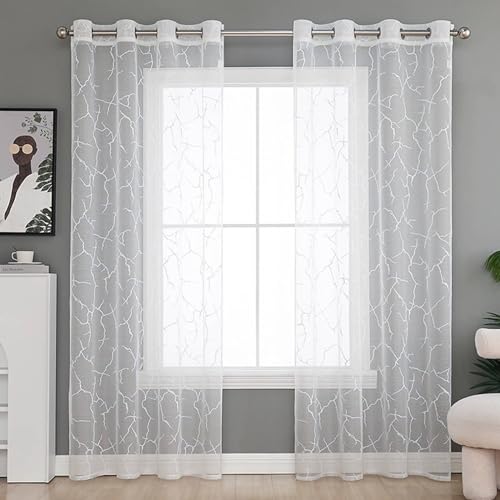 Homxi Gardinen Transparent Voile 2er Set,2 x 137W x 229H cm,Vorhang Transparent Schlafzimmer Weiß Geometrisch Linienmuster Vorhang Ösen Homxi Gardinen Transparent Voile 2er Set,2 x 137W x 229H cm,Vorhang Transparent Schlafzimmer Weiß Geometrisch Linienmuster Vorhang Ösen von Homxi