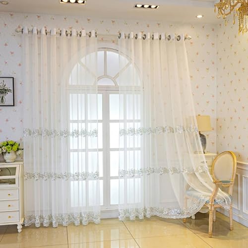 Homxi Gardinen Transparent Vorhang 2er Set,2 x 137W x 183H cm,Vorhänge Wohnzimmer Durchsichtig Weiß Pailletten Blumenmuster Wohnzimmer Gardinen mit Ösen Homxi Gardinen Transparent Vorhang 2er Set,2 x 137W x 183H cm,Vorhänge Wohnzimmer Durchsichtig Weiß Pailletten Blumenmuster Wohnzimmer Gardinen mit Ösen von Homxi