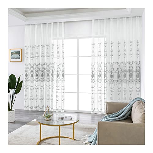 Homxi Gardinen Transparent Vorhang 2er Set 2 x 107Wx183L cm,Vorhänge Wohnzimmer Tüll Grau Weiß Vintage Blumendrucke Ösen Vorhange Homxi Gardinen Transparent Vorhang 2er Set 2 x 107Wx183L cm,Vorhänge Wohnzimmer Tüll Grau Weiß Vintage Blumendrucke Ösen Vorhange von Homxi