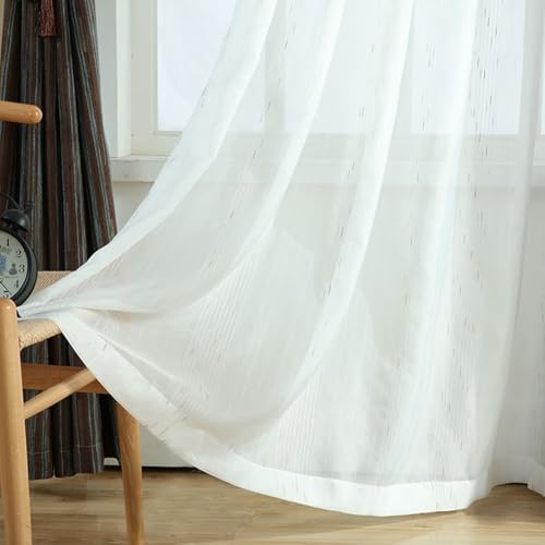 Homxi Gardinen Tüll 2er Set,2 x 107W x 138H cm,Vorhang Schlafzimmer Transparent Weiß Streifen Gardinen Ösen Homxi Gardinen Tüll 2er Set,2 x 107W x 138H cm,Vorhang Schlafzimmer Transparent Weiß Streifen Gardinen Ösen von Homxi