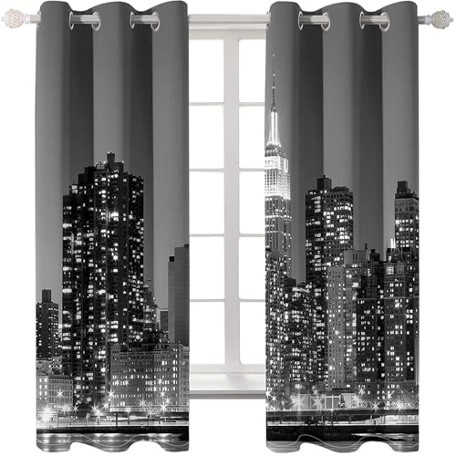 Homxi Gardinen Vorhänge Blickdicht 2er Set,2 x 96W x 183H cm,Gardinen mit Ösen Stadtnachtansicht Grau Vorhänge Wohnzimmer Homxi Gardinen Vorhänge Blickdicht 2er Set,2 x 96W x 183H cm,Gardinen mit Ösen Stadtnachtansicht Grau Vorhänge Wohnzimmer von Homxi