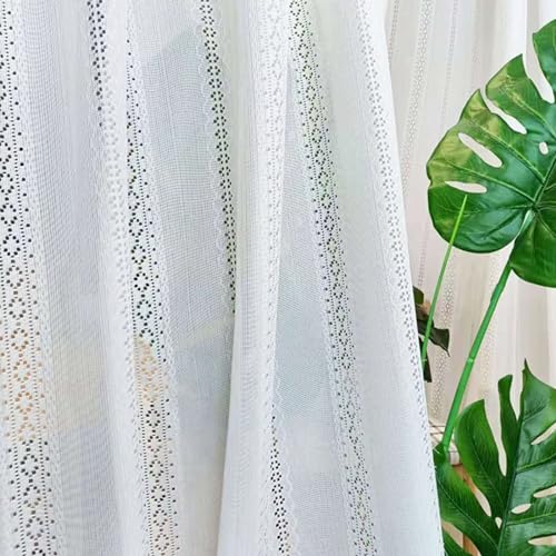 Homxi Gardinen Vorhänge Transparent 2er Set,2 x 132W x 160H cm,Tüll Gardine Kinder Weiß Hohl Spitzen Jacquard Vorhang Ösenringe von Homxi