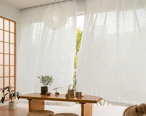 Homxi Gardinen Wohnzimmer Halbtransparent 2er Set,2 x 96W x 214H cm,Voile Vorhang Gardine Weiß Einfarbig Gardinen auf Haken von Homxi