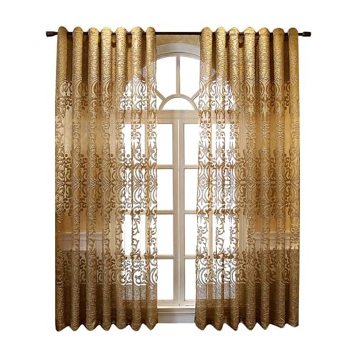 Homxi Gardinen Wohnzimmer Voile 2er Set,2 x 132W x 214H cm,Küchenvorhang Halbtransparent Gold Stickmuster Küchengardinen Modern mit Ösen Homxi Gardinen Wohnzimmer Voile 2er Set,2 x 132W x 214H cm,Küchenvorhang Halbtransparent Gold Stickmuster Küchengardinen Modern mit Ösen von Homxi