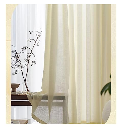 Homxi Gardinen Wohnzimmer Voile 2er Set 2 x 132W x 214H cm,Gardinen Transparent Voile Beige Einfarbig Ösenvorhang Gardine von Homxi