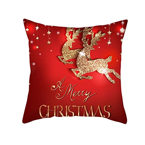 Homxi Kissenbezüge Christmas 40x40,Couchkissen Polyester des Hirsch und Sterne Merry Christmas,Kissenbezüge Weihnachten Rot Gold von Homxi