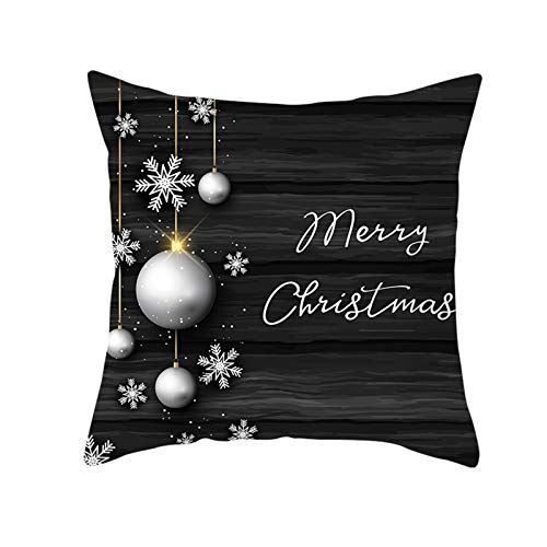 Homxi Kissenbezüge Weihnachten 40x40cm,Kissenbezug Polyester Weihnachtsdekorationskugeln mit Schneeflocken Merry Christmas,Kissenbezug Deko Weihnachten Schwarz von Homxi