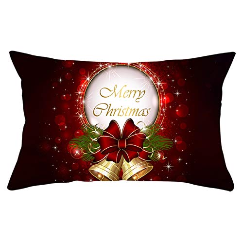 Homxi Kissenbezug 30x50cm Weihnachten,Kissenbezug Weihnachten Polyester Weihnachtsglocke Merry Christmas,Kissenbezug Christmas Dunkelrot von Homxi