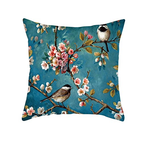 Homxi Kissenbezug 50x50,Polyester Loungekissen Pflaumenblüte Zwei Vögel Zierkissenbezug Dunkelblau Homxi Kissenbezug 50x50,Polyester Loungekissen Pflaumenblüte Zwei Vögel Zierkissenbezug Dunkelblau von Homxi