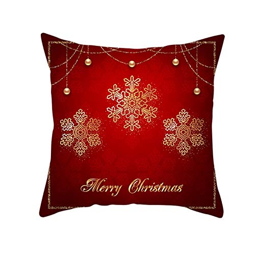 Homxi Kissenbezug Christmas 40x40cm,Dekokissen Polyester Schneeflocken Merry Christmas,Dekokissenhülle Weihnachten Dunkelrot Gold von Homxi