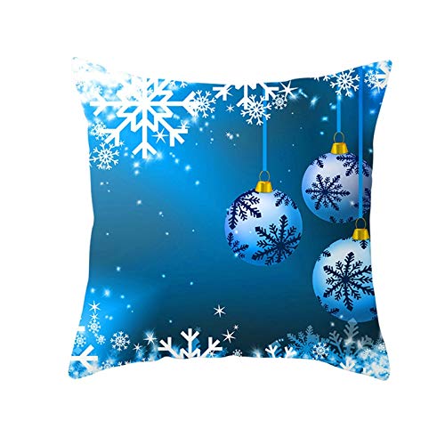 Homxi Kissenbezug Weihnachten Set 40 x 40cm,Couchkissen Polyester Schneeflocken Weihnachtsdekorationskugeln,Dekokissenhülle Weihnachten Blau von Homxi