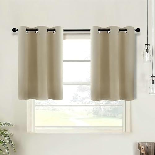 Homxi Küchengardine 2 Teilig,2 x 86.5W x 76H cm,Scheibengardinen Modern Beige Einfarbig Wohnzimmer Gardinen Modern Set mit Ösen von Homxi