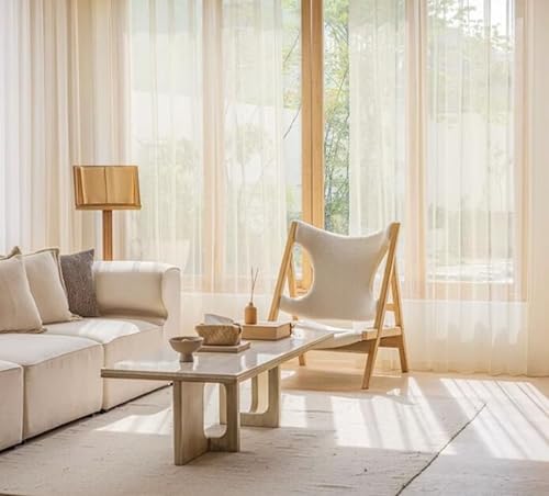 Homxi Küchengardine Transparent 2er Set,2 x 132W x 138H cm,Transparent Vorhang Balkon Gold Einfarbig Vorhänge mit Haken Schlafzimmer von Homxi