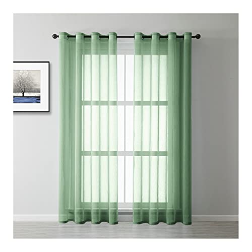 Homxi Küchengardine Transparent 2er Set 2 x 107Wx229L cm,Gardinen mit Tüll Grün Einfarbig Vorhang mit Ösen von Homxi