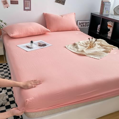 Homxi Matratzenbezug Spannbettlaken mit 2 Kissenbezug,(90 x 200 cm),Spannbett Elastisch Einfarbig Bettlaken Rosa von Homxi