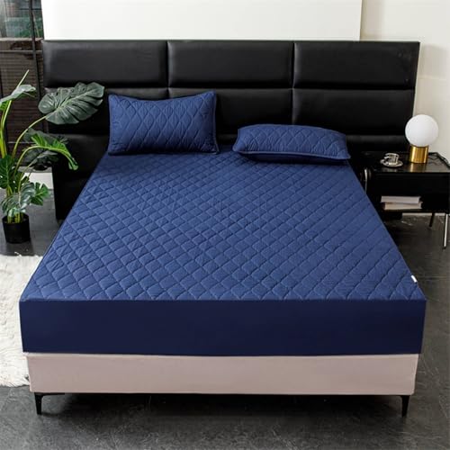Homxi Matratzenschoner Spannbettlaken,(180 x 200 cm),Spannbetttücher Elastisch Einfarbig mit Rautenmuster Spannbetttuch Blau Marine von Homxi