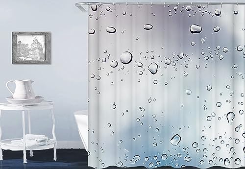 Homxi Ösen Duschvorhang,180 W x 180 H cm,Bad Vorhang Grau Wassertropfen Muster Polyester Duschvorhang Haken für Duschvorhang von Homxi