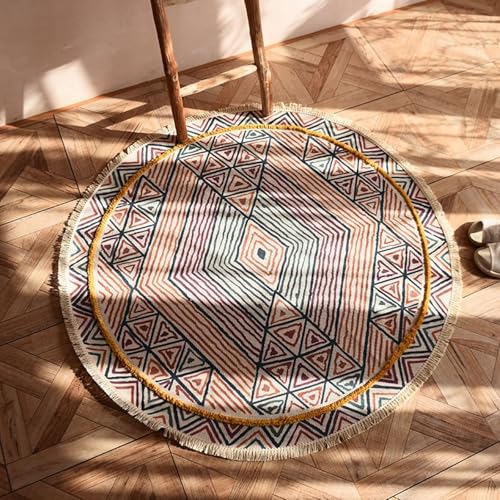 Homxi Outdoor Teppich Rund 150 cm, Teppiche Balkon Baumwolle, Streifenmuster mit Quasten, Balkon Teppich Bunt Homxi Outdoor Teppich Rund 150 cm, Teppiche Balkon Baumwolle, Streifenmuster mit Quasten, Balkon Teppich Bunt von Homxi
