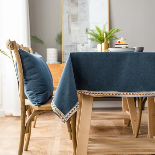 Homxi Outdoor Tischdecke Rechteckig 110 W x 170 L cm,Tischdecke Fleckabweisend Blau Einfarbig mit Gestickte Bordüre Polyester Fleckschutz Tischdecke von Homxi