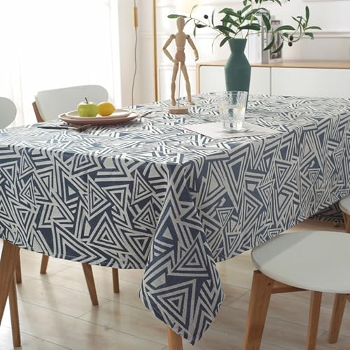 Homxi Outdoor Tischdecke Rechteckige 135 W x 220 L cm,Garten Tischdecken für Draußen Blau Marine Dreieck Muster Polyester Tischtücher von Homxi