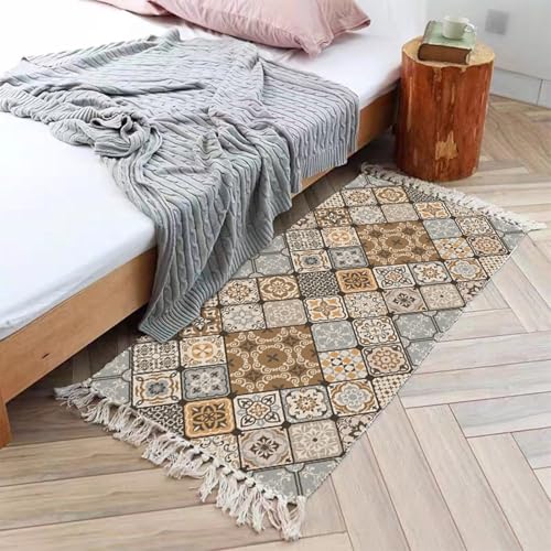 Homxi Outdoorteppich Boho Rechteckig 60 x 150 cm, Teppiche Kinderzimmer Baumwolle Leinen, Geometrisch Muster mit Quasten, Teppich Outdoor Grau Braun Khaki Homxi Outdoorteppich Boho Rechteckig 60 x 150 cm, Teppiche Kinderzimmer Baumwolle Leinen, Geometrisch Muster mit Quasten, Teppich Outdoor Grau Braun Khaki von Homxi