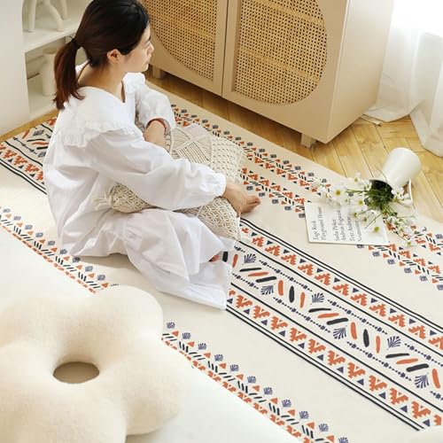 Homxi Outdoorteppich Boho Rechteckig 85 x 160 cm, Outdoorteppich Leinen Baumwolle, Geometrisch Muster, Fussmatte Orange Blau von Homxi