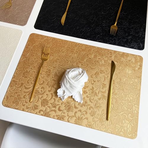 Homxi Platzdeckchen 4 Stück,30 x 45 cm,Tischsets Abwaschbar Leder Rechteck mit Blumen und Blattmuster Tischsets Platzsets Abwaschbar Gold Homxi Platzdeckchen 4 Stück,30 x 45 cm,Tischsets Abwaschbar Leder Rechteck mit Blumen und Blattmuster Tischsets Platzsets Abwaschbar Gold von Homxi